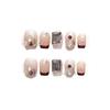 100% HANDMADE Press On Artificial Nail Ultrashort Coffin Shape Rhinestone French Nude Phototherapy Nails Fake Nails Reusable Nails with Toolkit