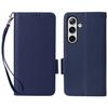 For Samsung Galaxy S25 Case with Wrist Strap Litchi Texture PU Leather Wallet Phone Cover