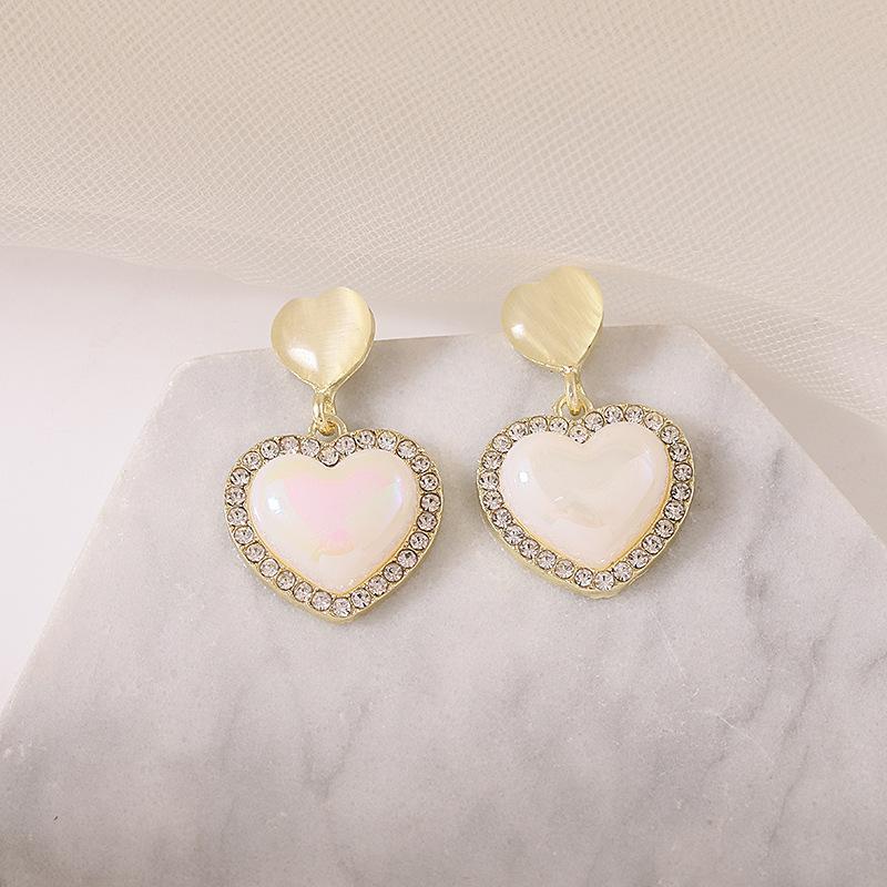 Diamond-Set Pearl Love French Light Luxury High-End Temperament Elegant Stud Earrings Earrings Women