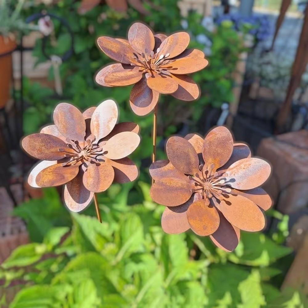 Vintage Metal Floral Stake Cast Iron Flower Yard Art Decor Rustic Plant Stakes Outdoor Use