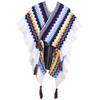 Flowers Embroidered Rainbow Knitted Shawl Spliced Ruffles Sweater Coat Irregular Gauze Ruched Scarf Cape Cardigan Poncho