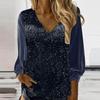 Sparkly Sequin Blouse for Women Loose Long Sleeve Shiny V Neck Party Dressy Shirt Holiday Evening Wear
