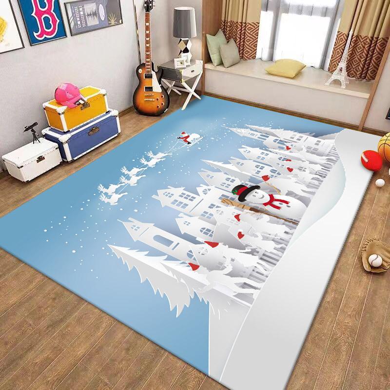 Christmas Santa Claus Snowman Carpet for Living Room Decor Sofa Table Large Area Bedroom Bedside Foot Pad Decoration