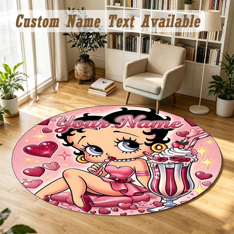 Betty Boop Personalized Round Rug Support Custom Name, Soft Home Decor Mat