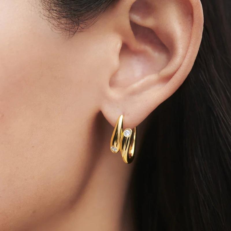 Light Luxury Personality Unique Irregular Metal Inlaid Zircon Ear Buckle Trendy Fashion Commuting Temperament Versatile Earrings
