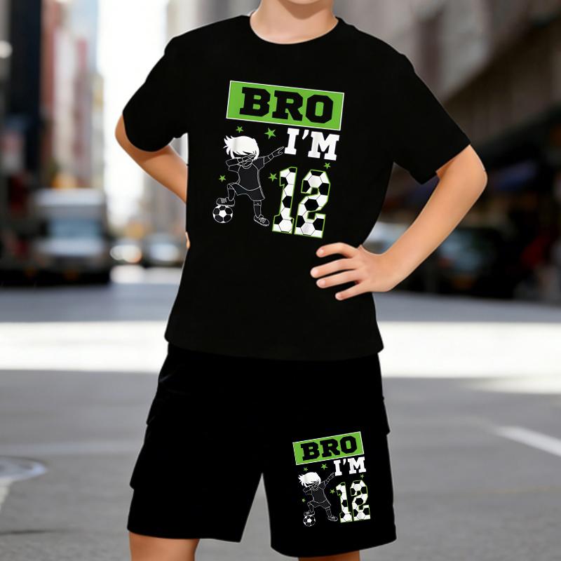 

Boys 2 Piece Football sports themed printed Outfit, Short Sleeve T-Shirt and Shorts Set for Kids Age 5-14,Black and White Sporty Casual Summer Clothes 5-6 Years чёрный