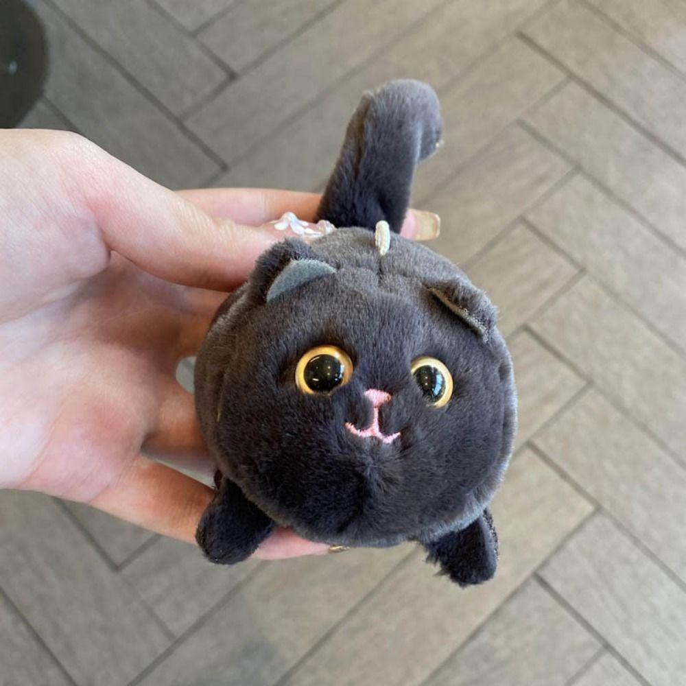 Squeezing Plush Black Cat Pendant 3D Eyes Cat Plush Keychain Room Decoration