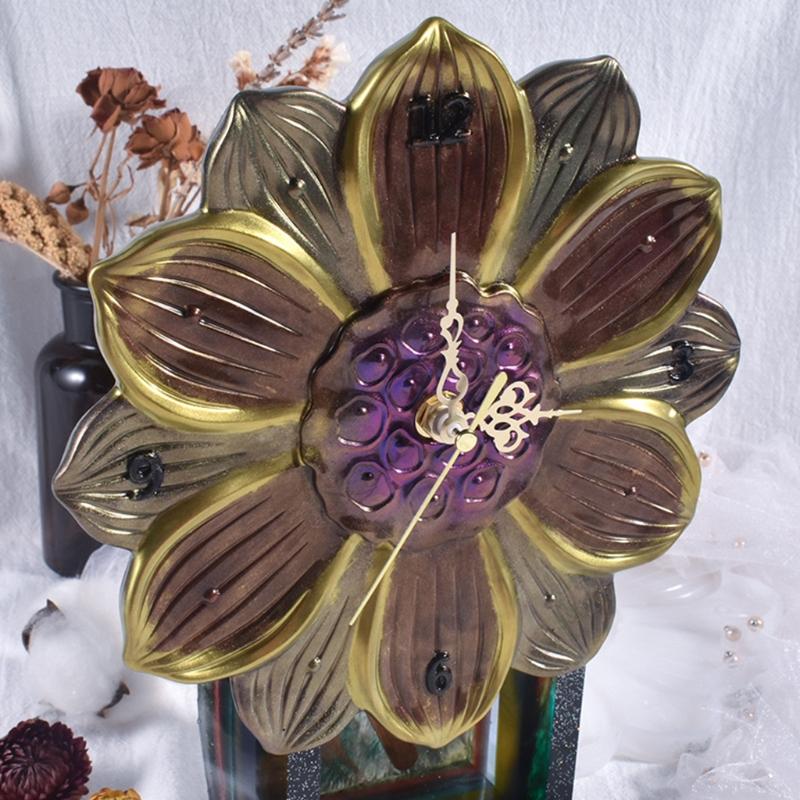 Personalized Handmade Lotus Clock Silicone Mold Movement Mechanism Resin Epoxy DIY for Office Home Decoration Supplies