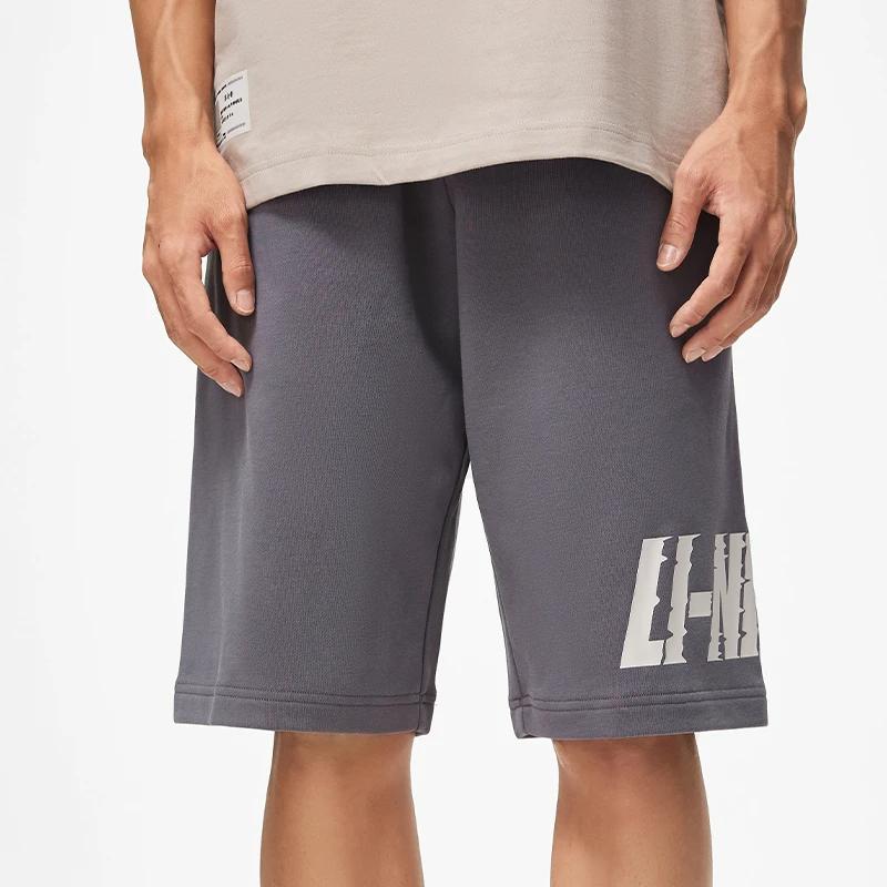 Li Ning Sports Lifestyle Series Letter Print Elastic Waist Straight Loose Sports Shorts Men shorts Faded-Brown AKST747-4