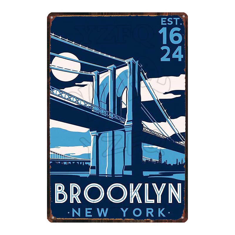 [ YZFQ ] New York City Reiseplakette Metall Vintage Blechschild Reisesouvenir Wand Bar Zuhause Restaurant Dekor 30X20CM DU-3558A