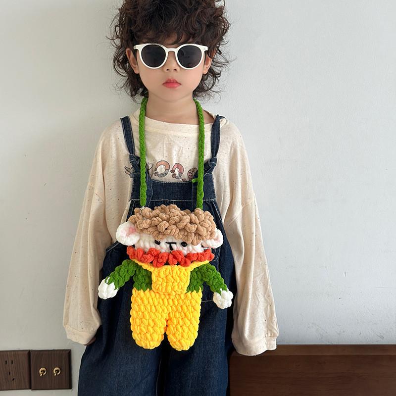 Cute And Quirky Cartoon Knitted Shoulder Bag For Kids Ideal For Daily Use In Purple And Yellow