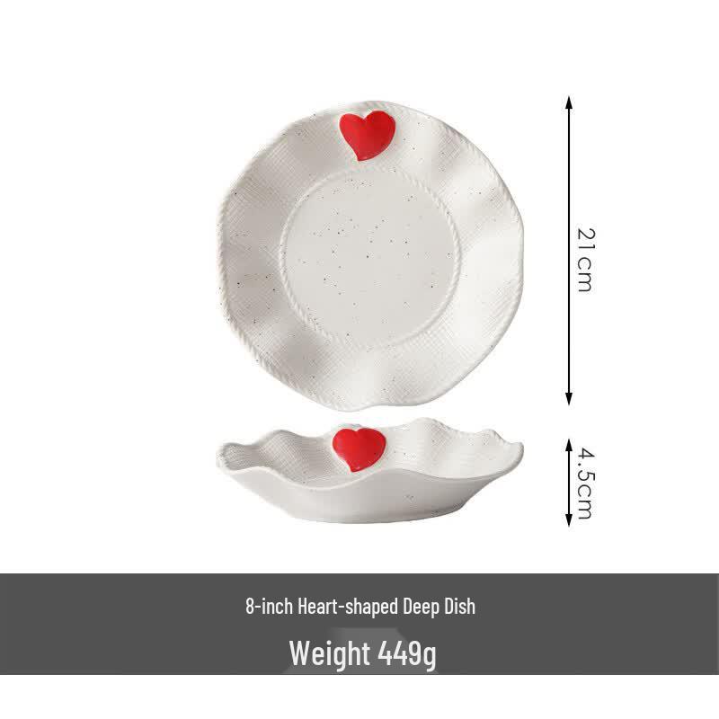 RuHan Cream Style 8-inch Embossed Heart Wave Ceramic Deep Plate