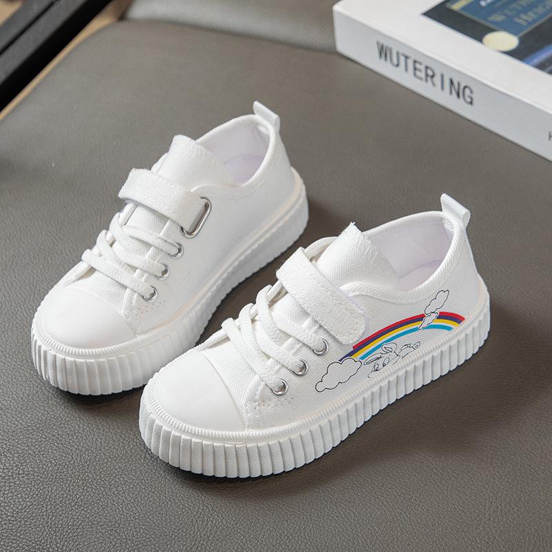 Girls canvas shoes breathable student white shoes 2025 autumn new children's casual shoes boys sports board shoes tide