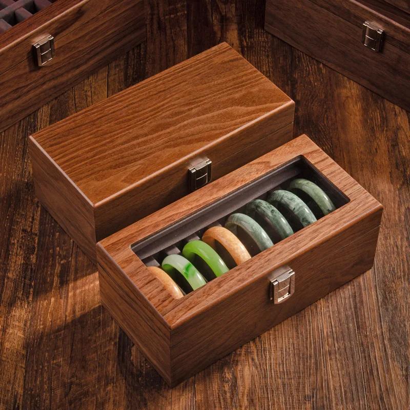 Large Walnut Wood Bracelet Storage Box Vintage Luxury Showcase Bracelets Holder Transparent Display Women Jewelery  Ornament Organizer Casket Supplies