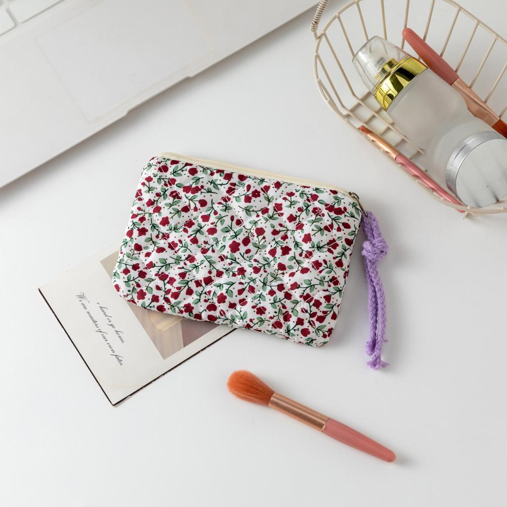 Kawaii Floral Travel Coin Purse Lipstick Cosmetic Small Storage Bag Cute Women Makeup Handbags Wallet Organizer Pouch Card Bags