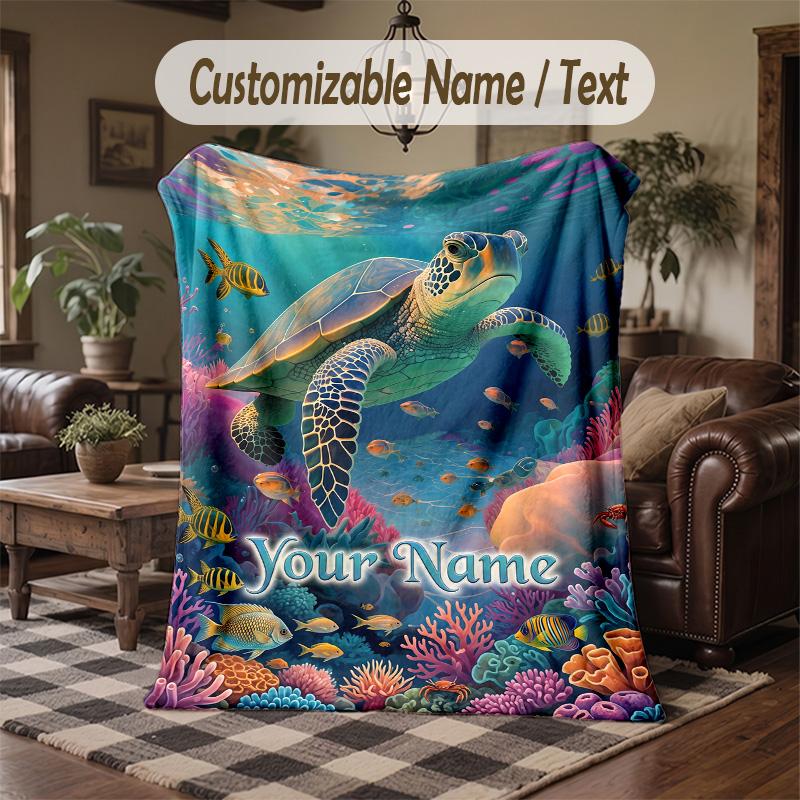 Underwater Friends Adventure Theme Throw Blanket Custom Name Text Personalized Blanket Soft Cozy Blanket for Home Sofa Bed