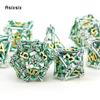 7 Pcs Silver Green Leaf Flower Metal Dice Hollow Metal Polyhedral Dice Set Suitable for Role-Playing RPG  Board Game Card Game