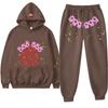 Womens Casual Hooded Tracksuit Set Geometric Print Loose Fit Long Sleeve 2 Piece Sportswear