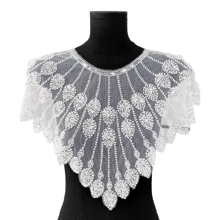 Embroidery Applique Sequins Beads Sew On Collar Patches Wedding Dress Applique For Wedding Dress Evening Gown Decoration