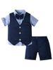 Baby Boys' Summer Gentleman Three-Piece Outfit: Short Sleeve, Shorts, and Vest Set
