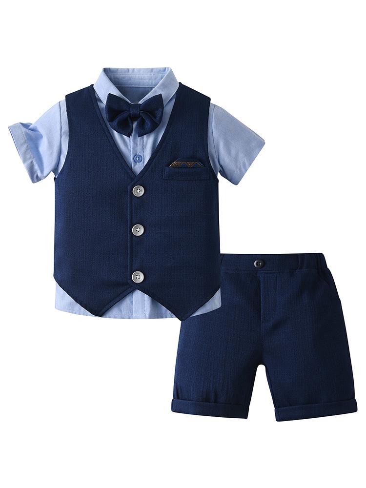 Baby Boys' Summer Gentleman Three-Piece Outfit: Short Sleeve, Shorts, and Vest Set