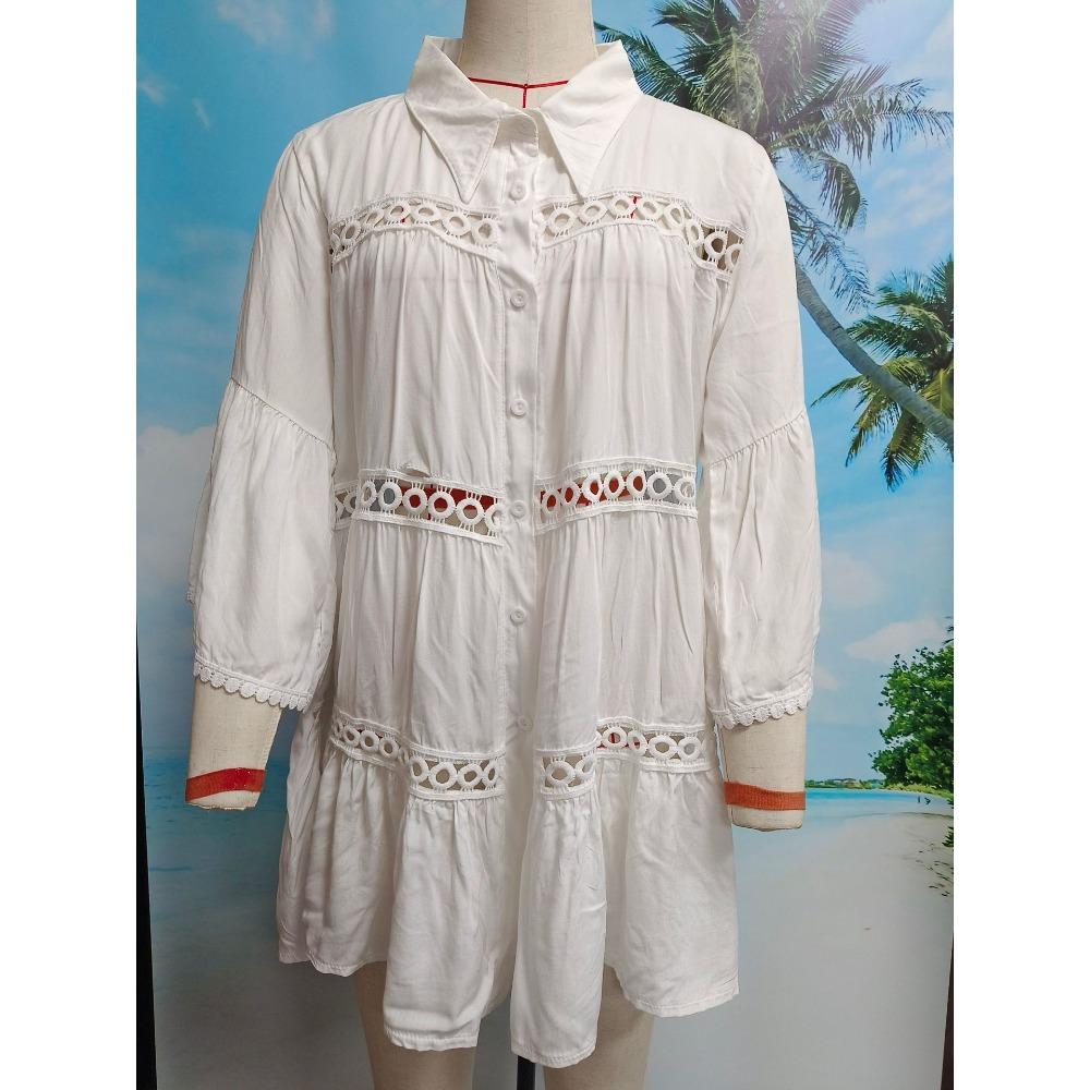 Купальник для отпуска солнцезащитный белый с длинным рукавом бикини с пляжной блузкой можно носить снаружи One size fits all белый