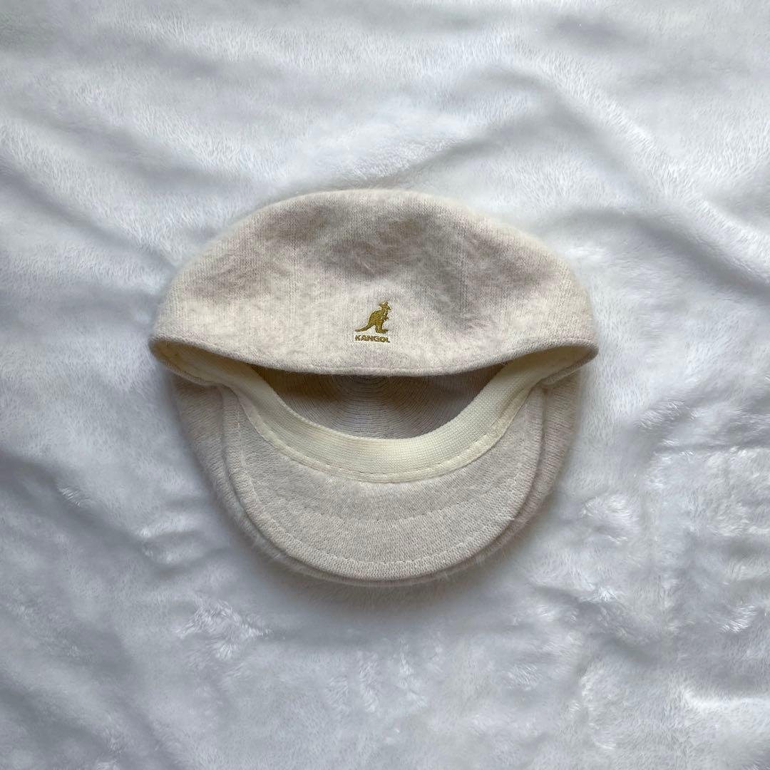 Used KANGOL Beret Hunting Cap White Beige Angora