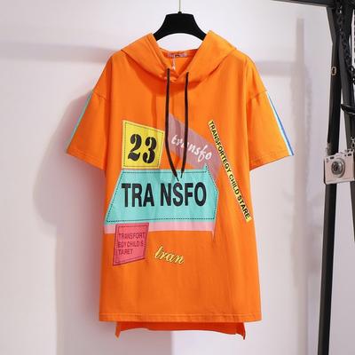 Sweat à capuche graphique oversize pour femme à manches courtes Colorblock Imprimé lettres T-shirt à capuche décontracté ample