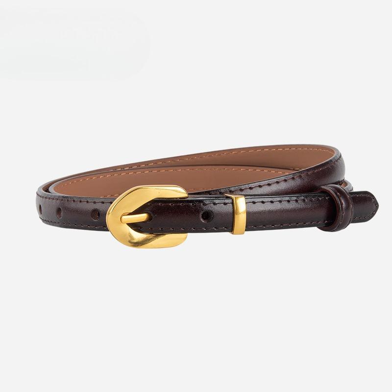 

Niche Popular Genuine Leather Black Thin Belt Women s Decorative Dress Retro Gold Buckle Versatile Belt Women s Style 100cm