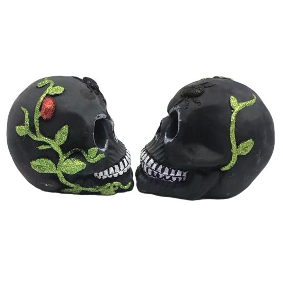 Day of The Dead Skull Statue Tabletop Floral Skull Figurine Halloween Human Skull Model for Home Decoration