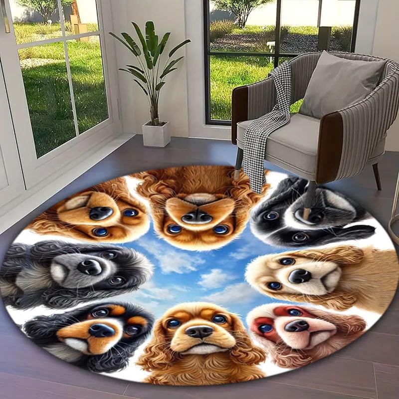 1 Stück Süßer Haustier Chihuahua Border Collie Aufdruck runder Teppich, Fußmatte für Zuhause, Outdoor-Reiseschutzteppich