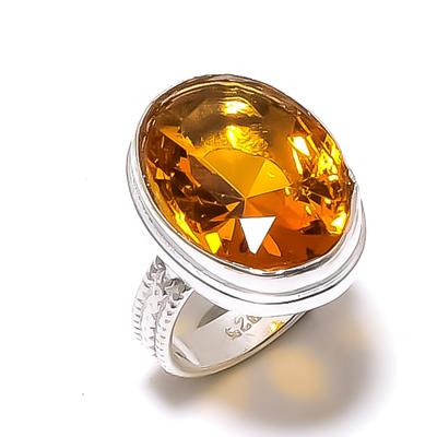Bague en argent sterling 925 avec citrine et pierre précieuse, faite à la main, taille 9, a1f97