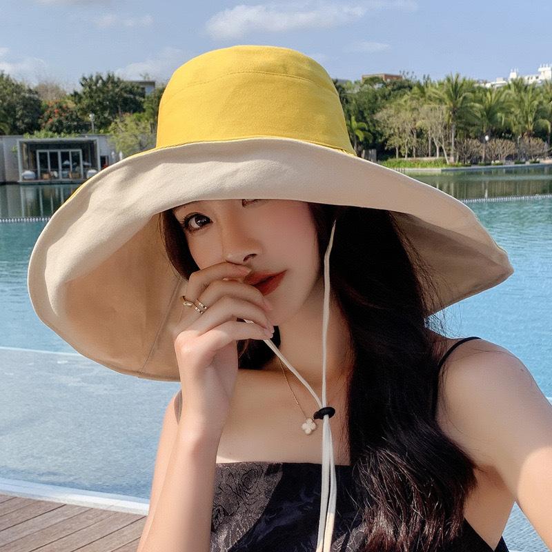 Summer sun protection hat women's versatile double-sided with large brim bucket hat outdoor UV protection travel visor