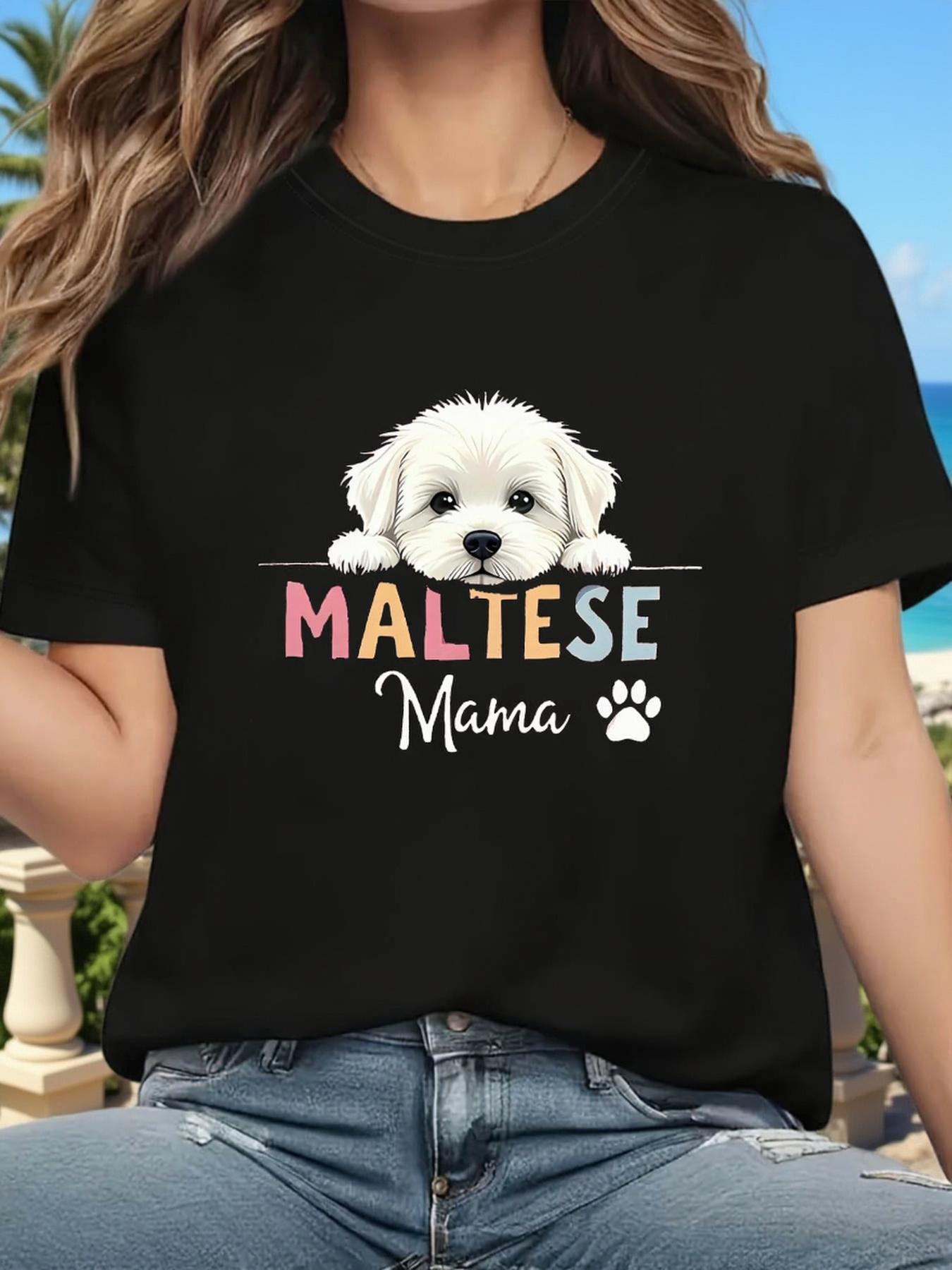 

Stylish Casual Printed Round-Neck T-Shirt for Women Featuring a Cute Maltese Dog Mom S дубильная кора