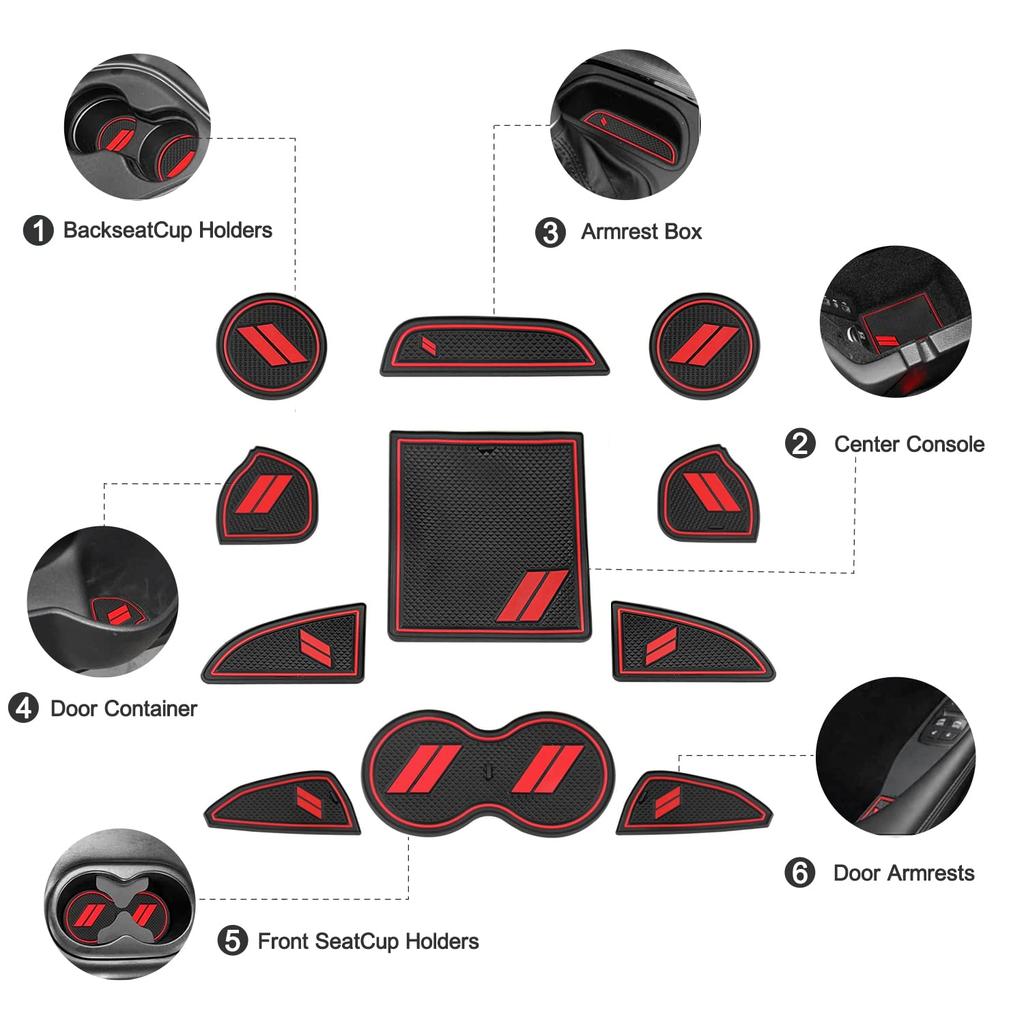 YANWEN Dustproof Trim Mats for Dodge Custom Interior Shifter Cup Holder Door and Center Console 2015-2020 Challenger, Liners, Inserts, Pockets, (11