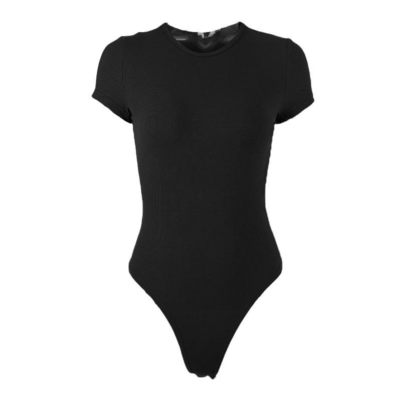 GMXIA Summer Short Sleeve Women's Sexy Tight Cotton Ribbed O-Neck Bodysuit