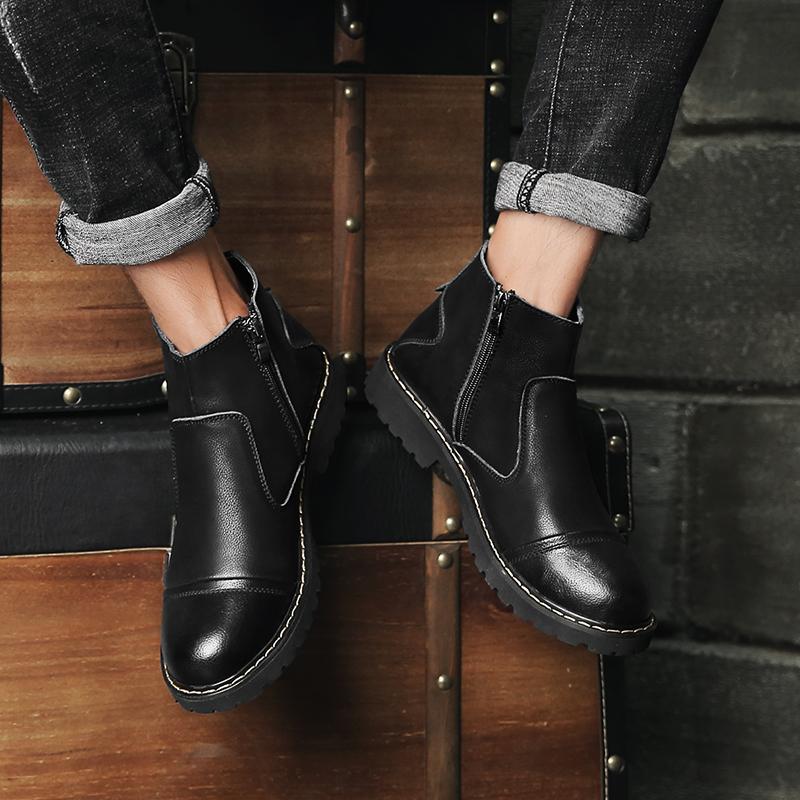 

Мода 2024 Новое поступление Ботинки для мотокросса с боковой молнией Классические мужские деловые низкие прогулочные туфли Мужские модные ботильоны из натуральной кожи 45 чёрный