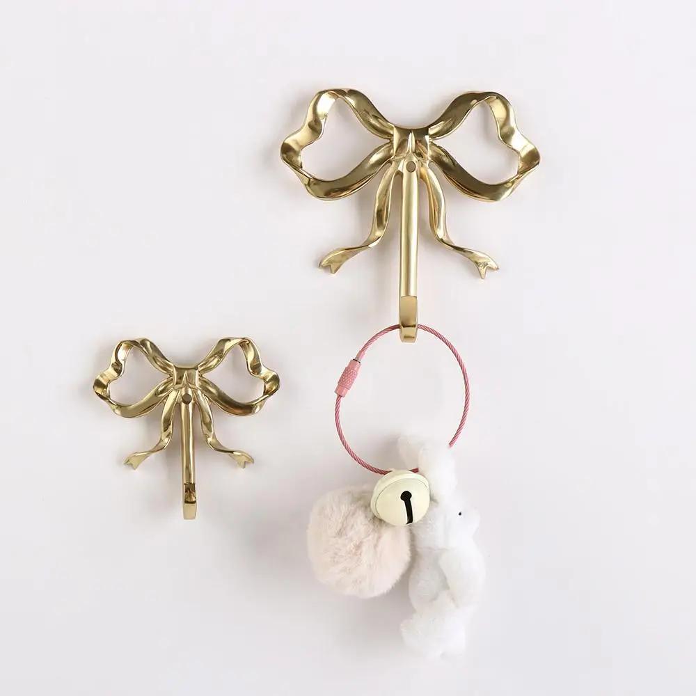 Retro Brass Bow Shape Wall Hook Decorative Functional Bow-Knot Hook Wall Hangings Gold Wardrobe Hanger Necklaces