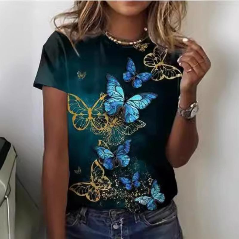 Summer Women's Printed Round Neck Loose Casual Short Sleeved Top T-Shirts Women’s