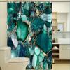 1pc Luxe Green and Teal Gemstone Shower Curtain - Abstract Emerald & Aquamarine Mosaic Design with Golden Cracked Background,