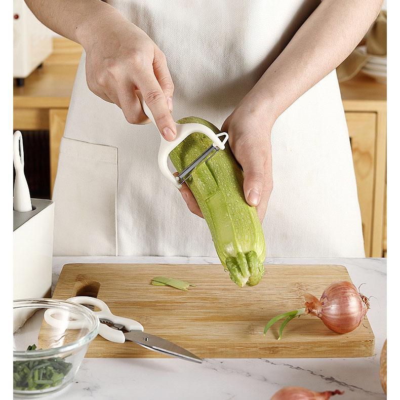 Stainless Steel Peeler Set, Kitchen Gadget with Storage 6-piece Set, Combination Scissors, Melon Planer and Fruit Knife Set