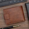 Men Leather Wallet RFID Blocking Bifold Short Wallet Card Holder Coin Pocket Button Closure Vintage Patchwork Purse