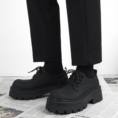 Zapatos Derby Negros Mate para Hombre con Suelas Gruesas para Aumentar la Altura