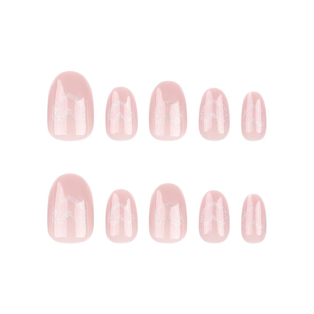 24 Pieces Popular Manicure Short Fake Nails Naked Pink Love Cat Eye Wearing Nail Film