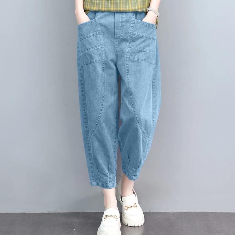 ZANZEA Women Casual Elastic Waist Loose Summer Croppe Pants