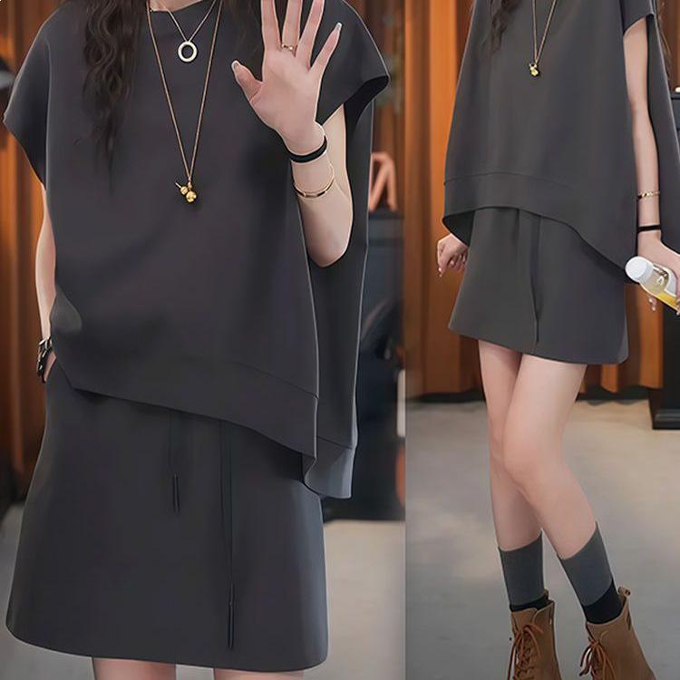 Korean Style Women's Summer Casual Sports Suit - T-shirt & Short Skirt Two-Piece Set