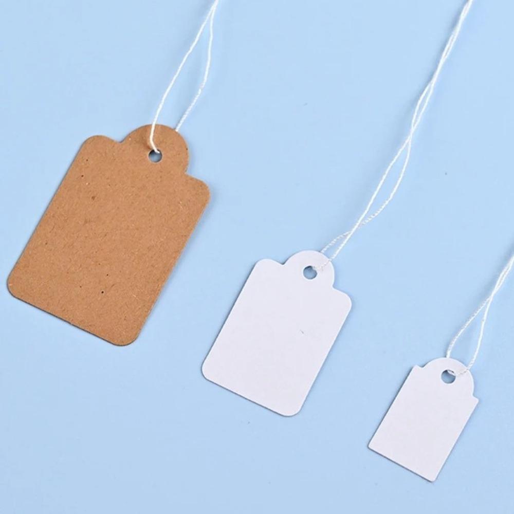 200pcs Handwritten Kraft Paper Labels Rectangular Handmade Jewelry Display Price Label Wearing Rope Garments Price Tags