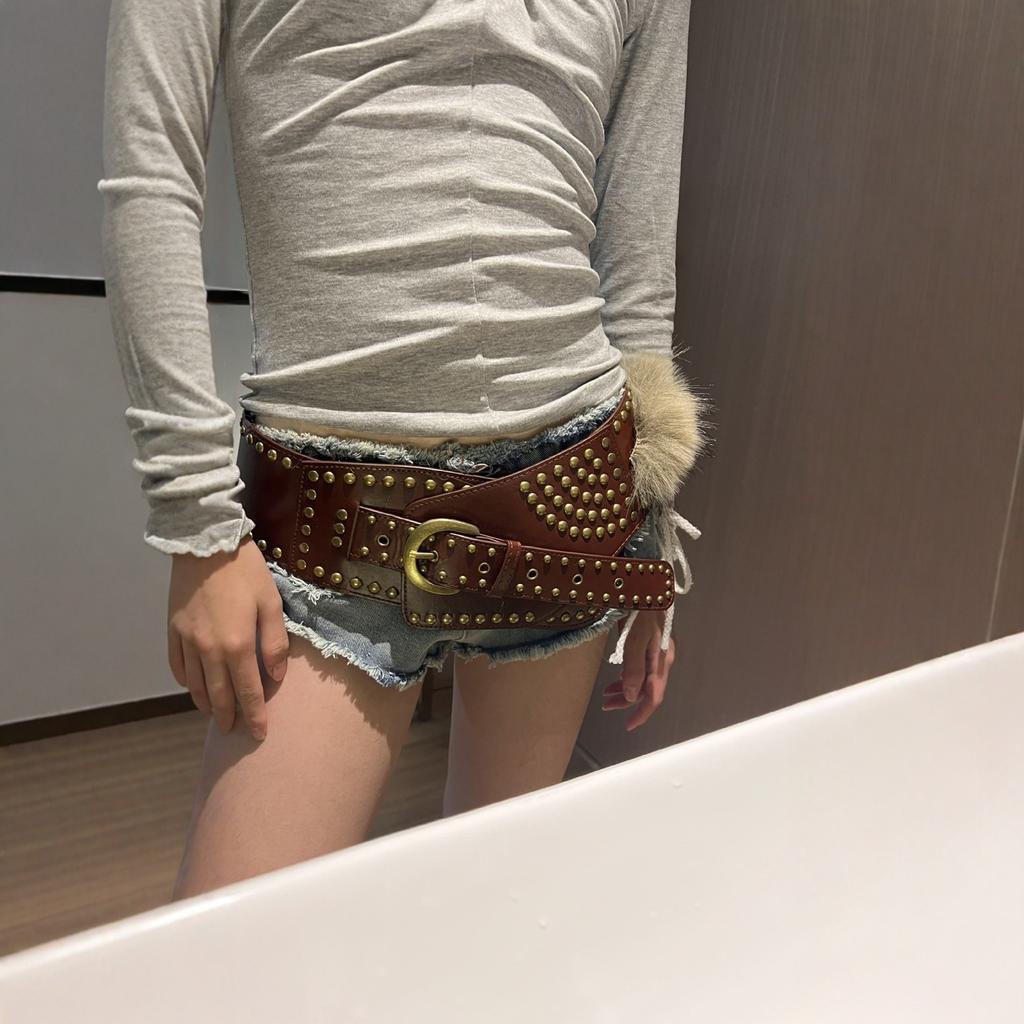 New Fluffy Belt, Fluffy Wide Belt, Riveted Punk Millennium Spice Girl Belt, Subculture Light Waist Strap