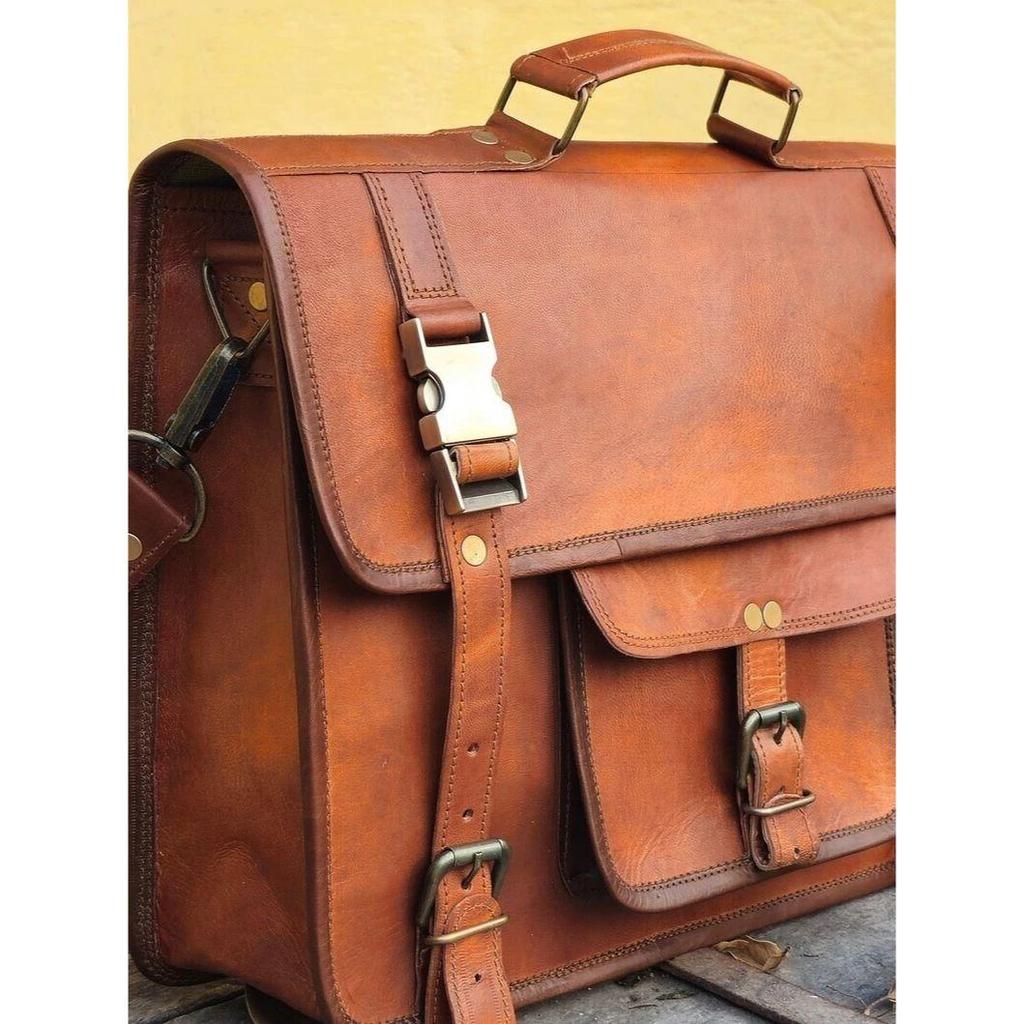Genuine Vintage Brown Leather Messenger Bag Shoulder Laptop Bag Briefcase