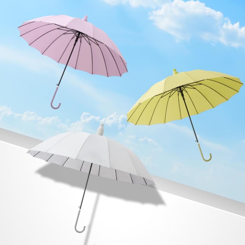 Rekucci Long Umbrella with Rain Sun Automatic Keeps You 16 UV Long Suitable for Sun Car Unbreakable Typhoon Protects Against Strong Rainy Greige Resin